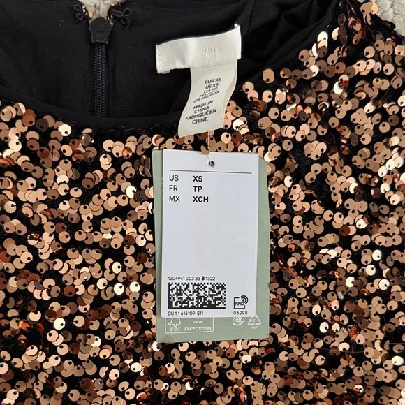H&M Gold Sequin Mini Dress XS - Picture 2 of 5